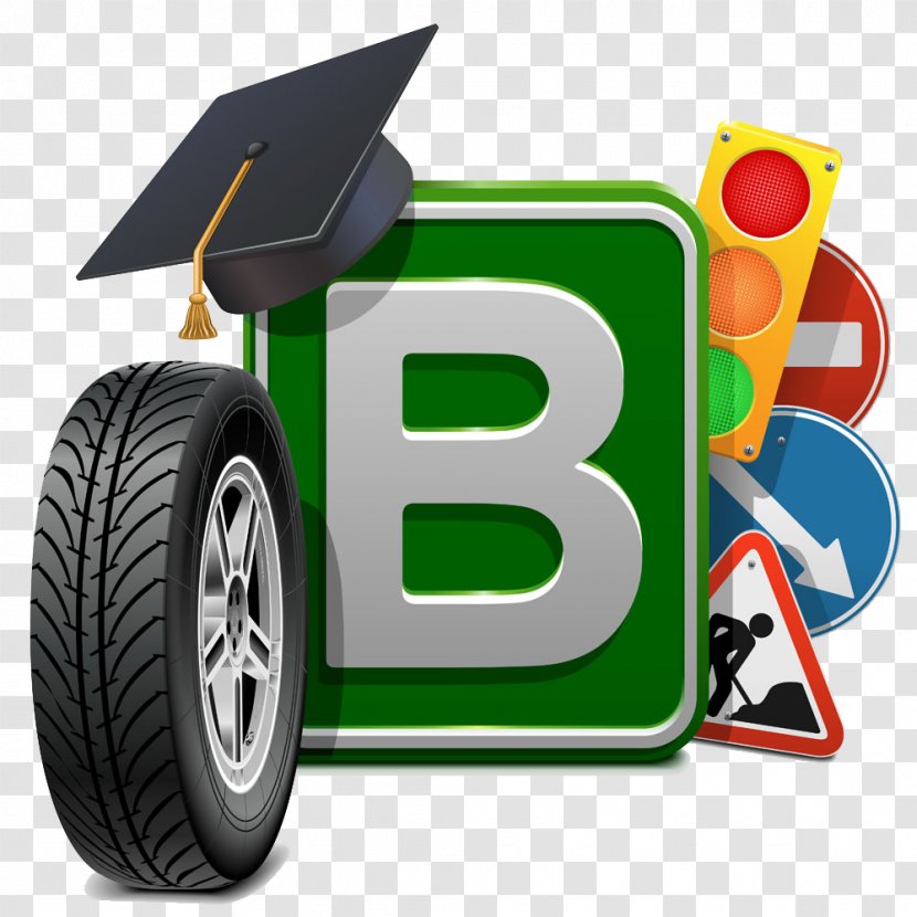 Stock Illustration Driving Driver's Education School - Brand - Hand-painted Cartoon Car Tires And Construction License Transparent PNG