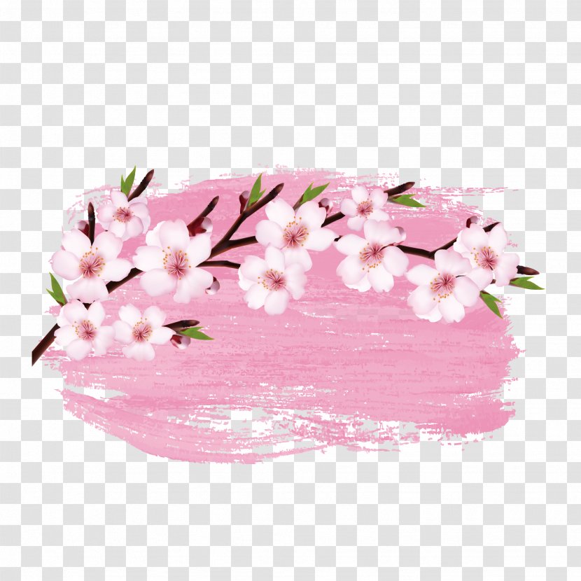 Cherry Blossom Branch - Cut Flowers - Vector Watercolor Japanese Blossoms Transparent PNG