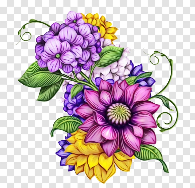 Watercolor Wreath Flower - Bouquet - Wildflower Aster Transparent PNG