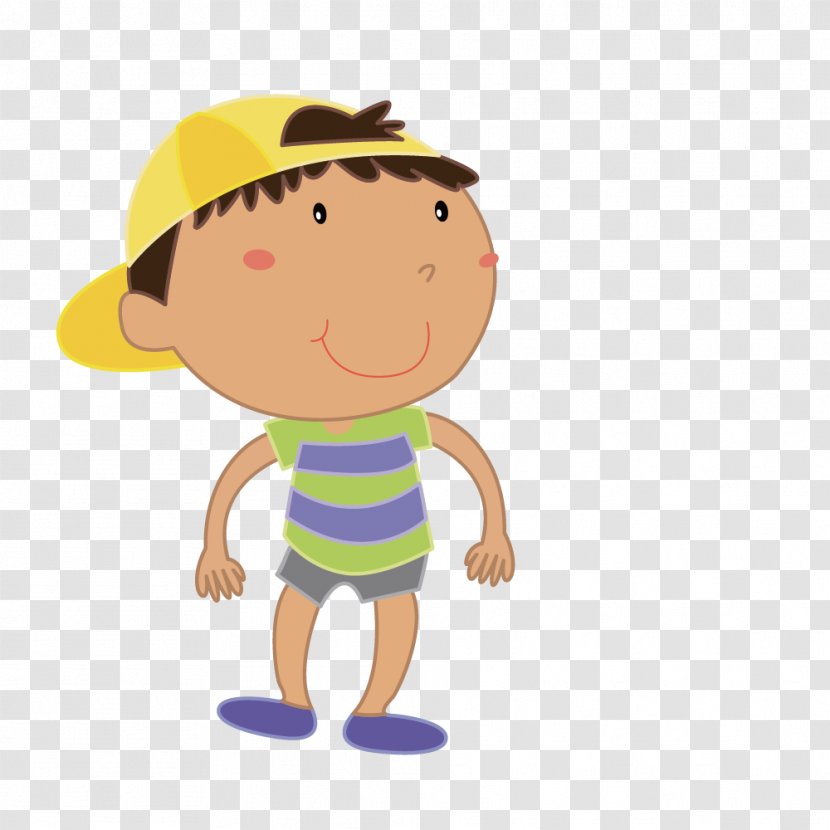Cartoon Royalty-free Child Illustration - Boy - Vector Drawing Yellow Hat Green Striped Shirt Transparent PNG