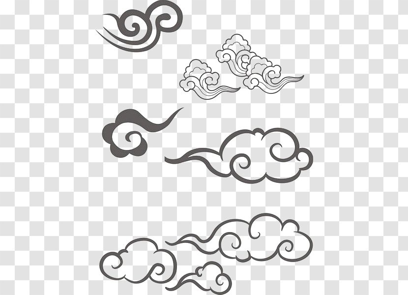 China Drawing - Black And White - Variety Of Clouds Silhouette Artwork Transparent PNG