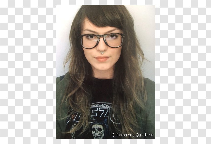 Glasses Long Hair Bangs Black - Watercolor Transparent PNG