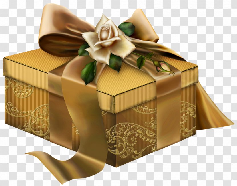 Gold 3D Present With Roses Clipart - Wedding - Gift Wrapping Transparent PNG