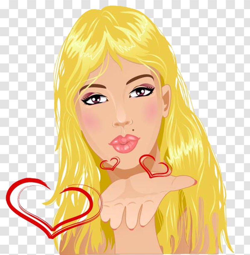 Air Kiss Cartoon Woman Illustration - Watercolor - Throwing Kisses The Beautiful Pictures Transparent PNG