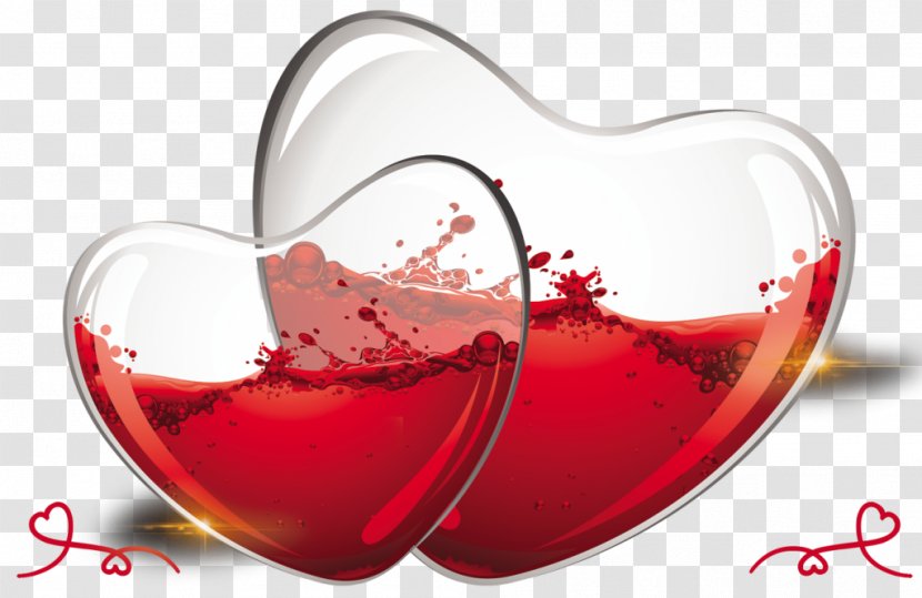 Red Wine Glass Hearts Clip Art - Tableware Transparent PNG