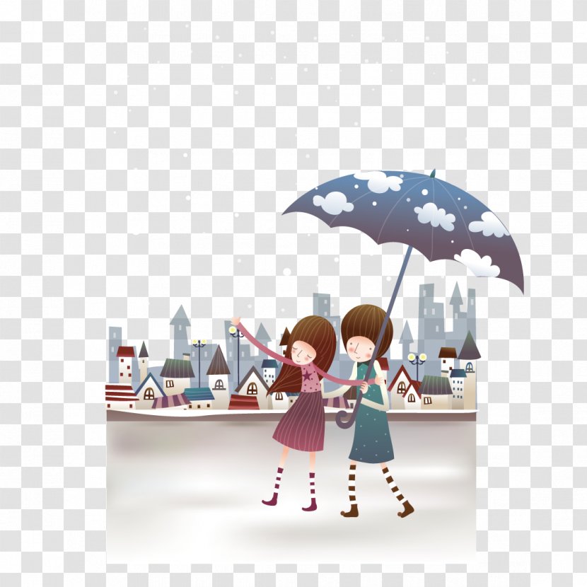 Significant Other Umbrella Illustration - Romance - Rainy Stroll Couple Transparent PNG