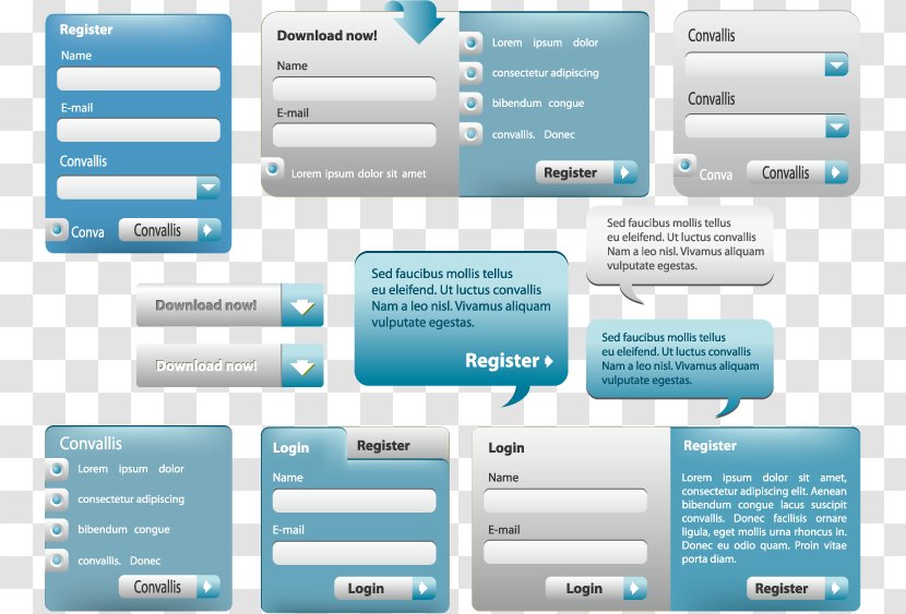 Form Web Design Template System Website - Button - Vector Blue UI Window Toolkit Transparent PNG