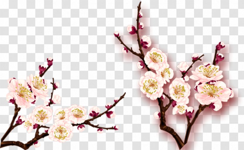 Ink Wash Painting Plum Blossom - Cherry - Pink Peach Transparent PNG