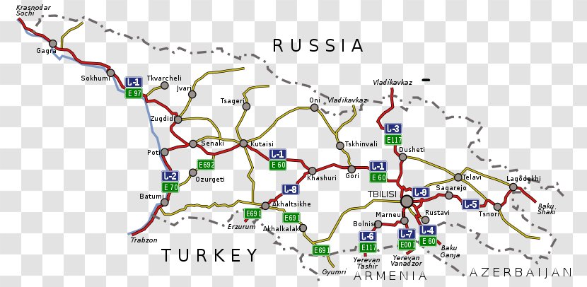 Roads In Georgia European Route E06 International E-road Network - Road Map Transparent PNG