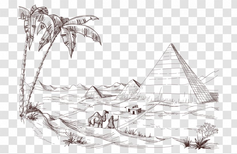 Desert Drawing Royalty-free Sketch - Black And White - Creative Transparent PNG