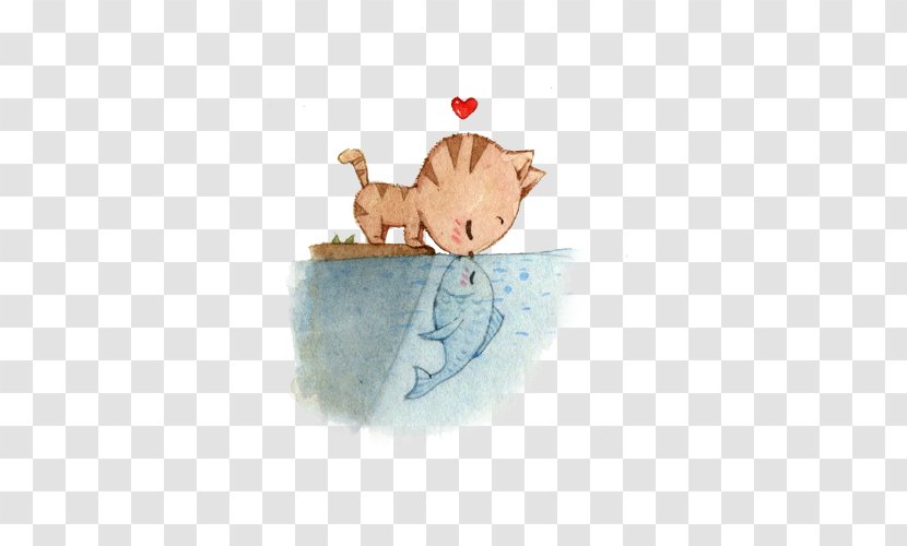 Cat Kitten Drawing Kissing Gourami - Cuteness - Fish Transparent PNG