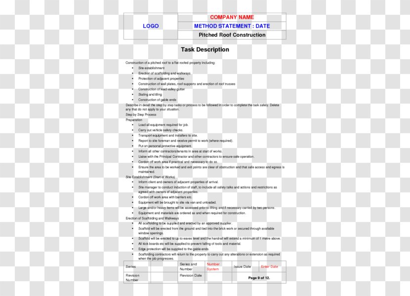 Document Work Method Statement Institution Of Occupational Safety And Health Emergency Lighting - Text - Risk Assessment Transparent PNG