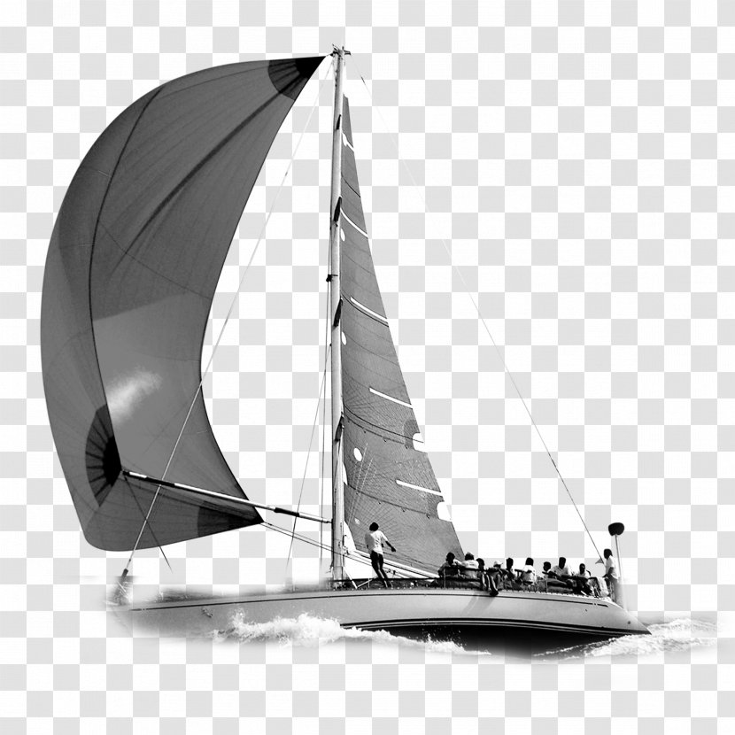 Sailing Ship Boat - Yawl - Black And White Sailboat Transparent PNG