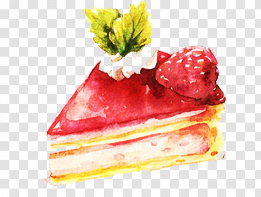 Watercolor Painting Food Drawing Illustration - Fruit Cake - Hand Painted Red Strawberry Material Transparent PNG