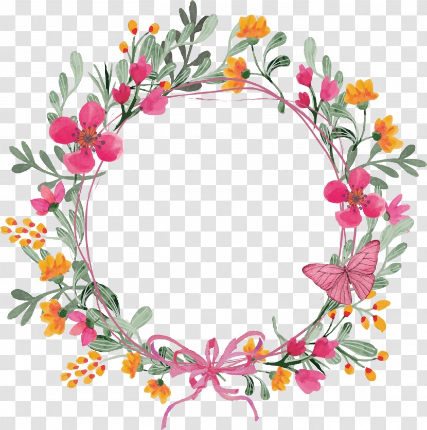 Flower Garland - Floristry - Pink Butterfly Wreath Transparent PNG