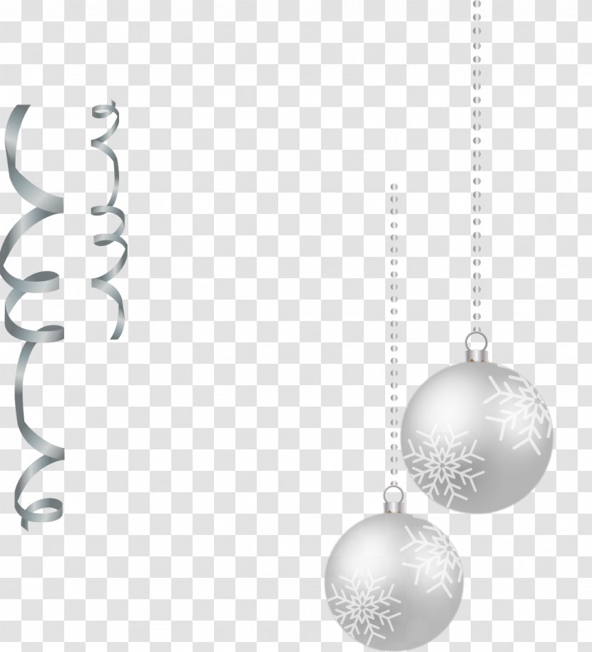 Black And White Silver - Vector Hand-painted Christmas Ornaments Balls Ribbons Transparent PNG