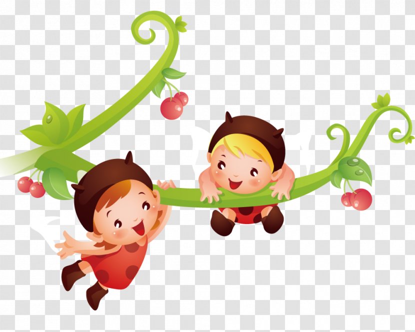 Vertebrate Cartoon Text Character Illustration - Art - Children Playing On A Tree Branch Transparent PNG