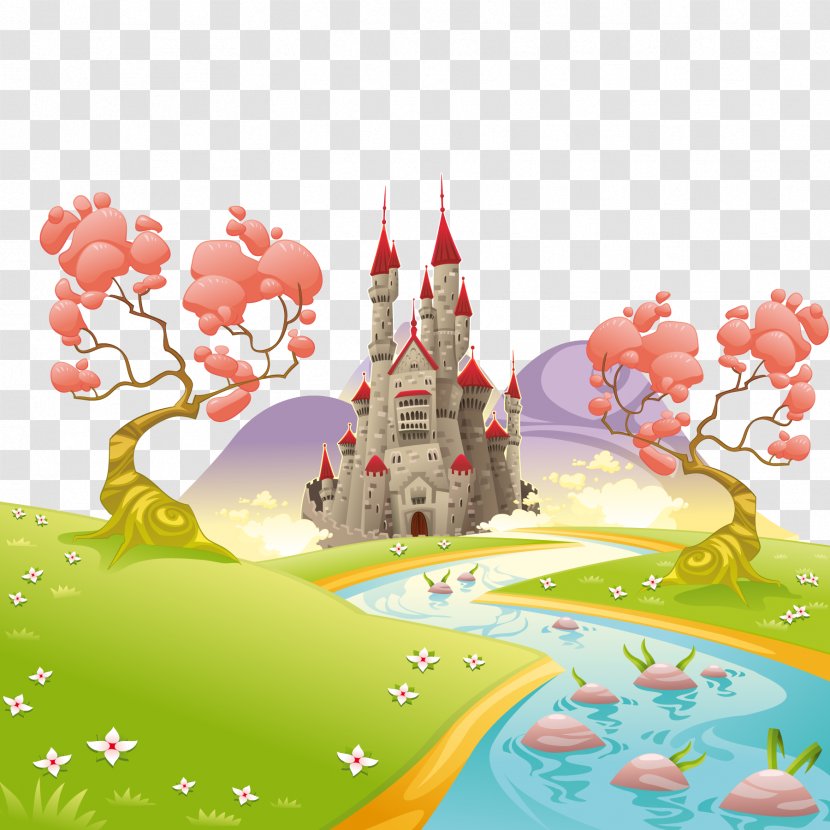 Royalty-free Stream Illustration - Waterfall - Beautiful Castle River Transparent PNG