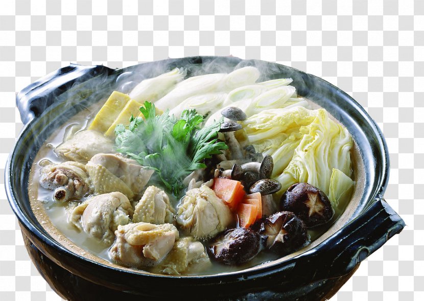 Japanese Cuisine Nabemono Hot Pot Miso - Canh Chua - Cabbage Chicken Mushrooms Transparent PNG