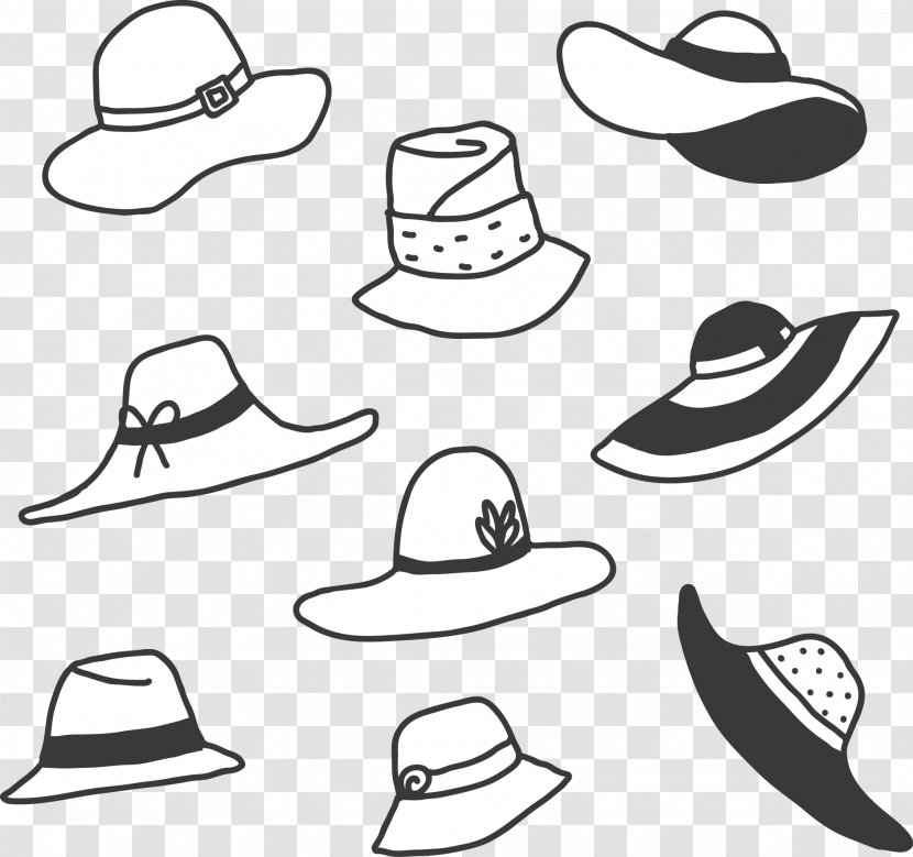 Cowboy Hat Black And White - Line Art - Ladies Vector Illustration Transparent PNG