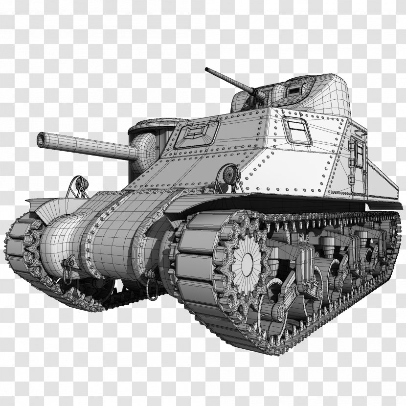 Churchill Tank M3 Lee Self-propelled Artillery Gun Turret - Selfpropelled - Wireframe Model Transparent PNG
