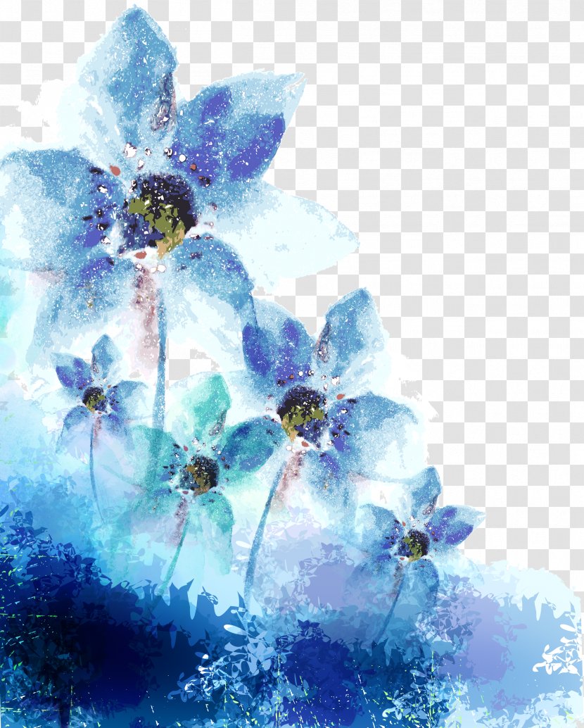 Ink Adobe Illustrator - Flower Arranging - Blue Watercolor Flowers Transparent PNG