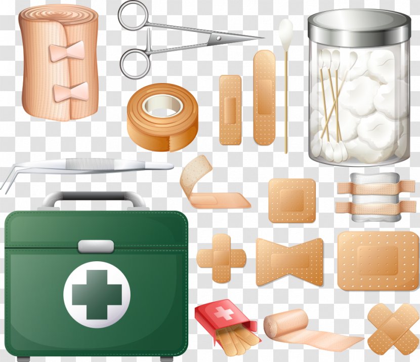 First Aid Kit Medical Equipment Bandage - Pharmaceutical Drug - Vector Wound Treatment Products Transparent PNG