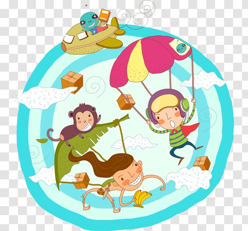 Airplane Parachuting Cartoon Illustration - Artwork - Parachute Transparent PNG