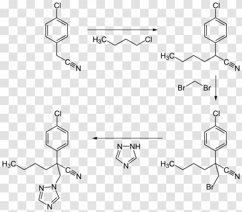 Myclobutanil Triazole Nitrile /m/02csf Chemical Compound - Wikipedia - Synthesis Transparent PNG