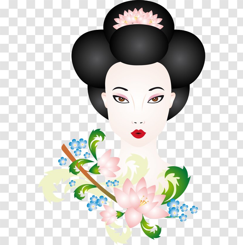 Geisha Japan - Black Hair Transparent PNG
