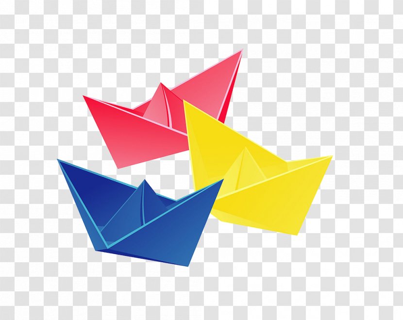 Paper Origami Yellow Blue - Washi - Red, Yellow, Boat Elements Transparent PNG