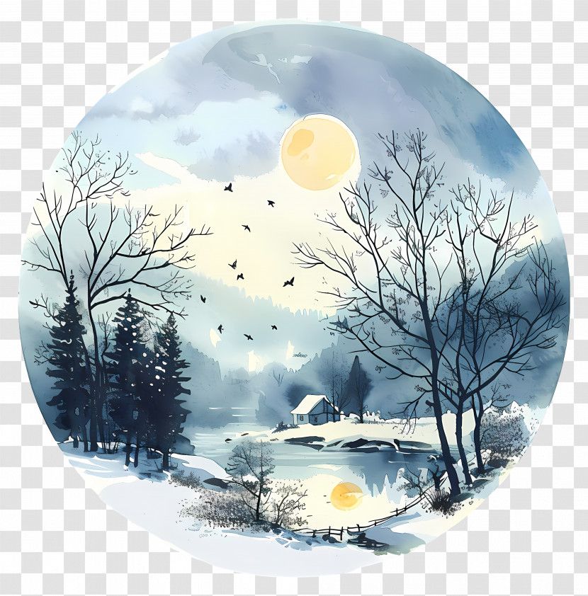 Winter Morning - Serene Snowy Winter Landscape At Night Transparent PNG