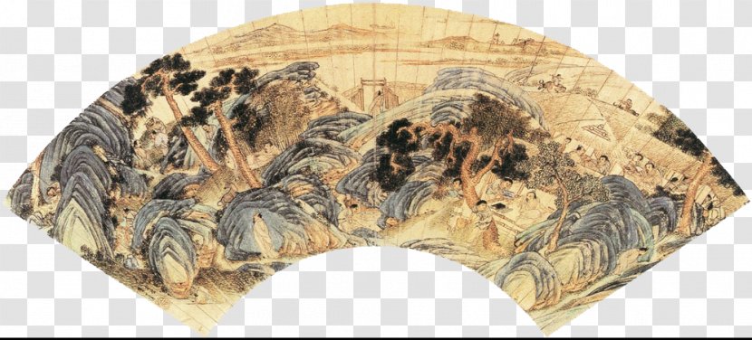 Paper Ink Wash Painting Landscape Hand Fan - Shan Shui - Free To Pull The Material Transparent PNG