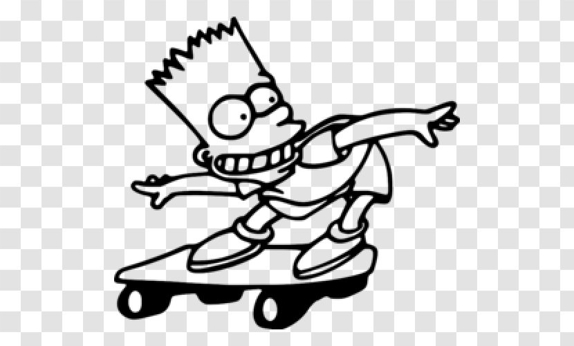 Bart Simpson Maggie Drawing Cartoon Skateboarding - Black And White Transparent PNG