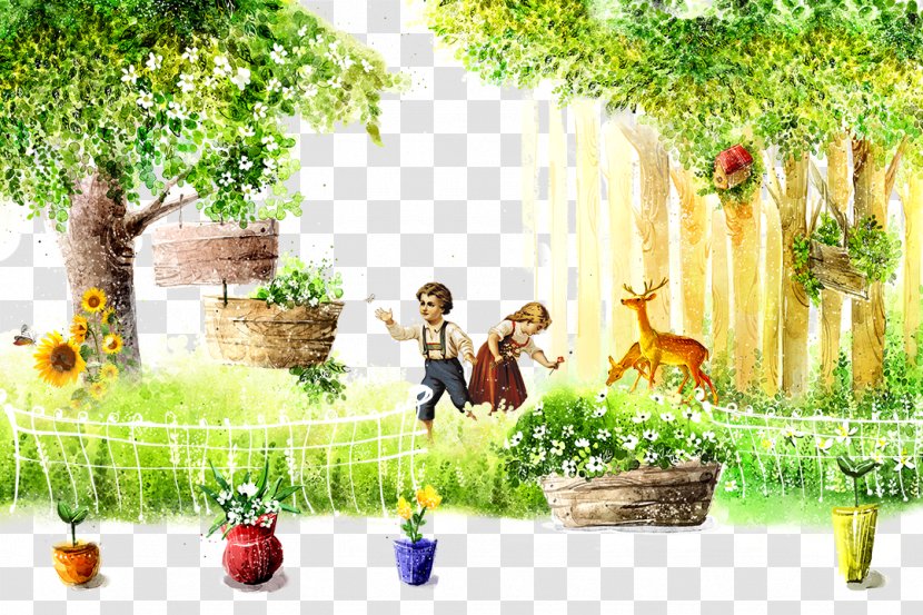 Download Wall - Grass - Children Backdrop Painted Tree Free Transparent PNG