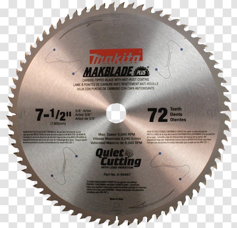 Miter Saw Carbide Tipped Blade 7-1/2 72T Makita A-94487 Circular - Hardware Transparent PNG