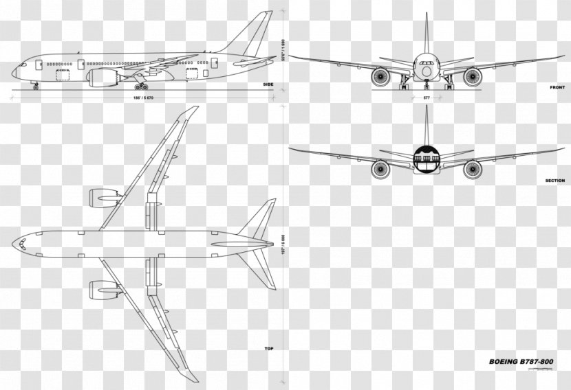 Boeing 787 Dreamliner Aircraft Airplane 787-8 Airliner - Line Art Transparent PNG