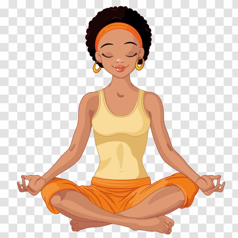 Yoga Lotus Position African American Clip Art - Heart - Practicing Short Hair Woman Transparent PNG