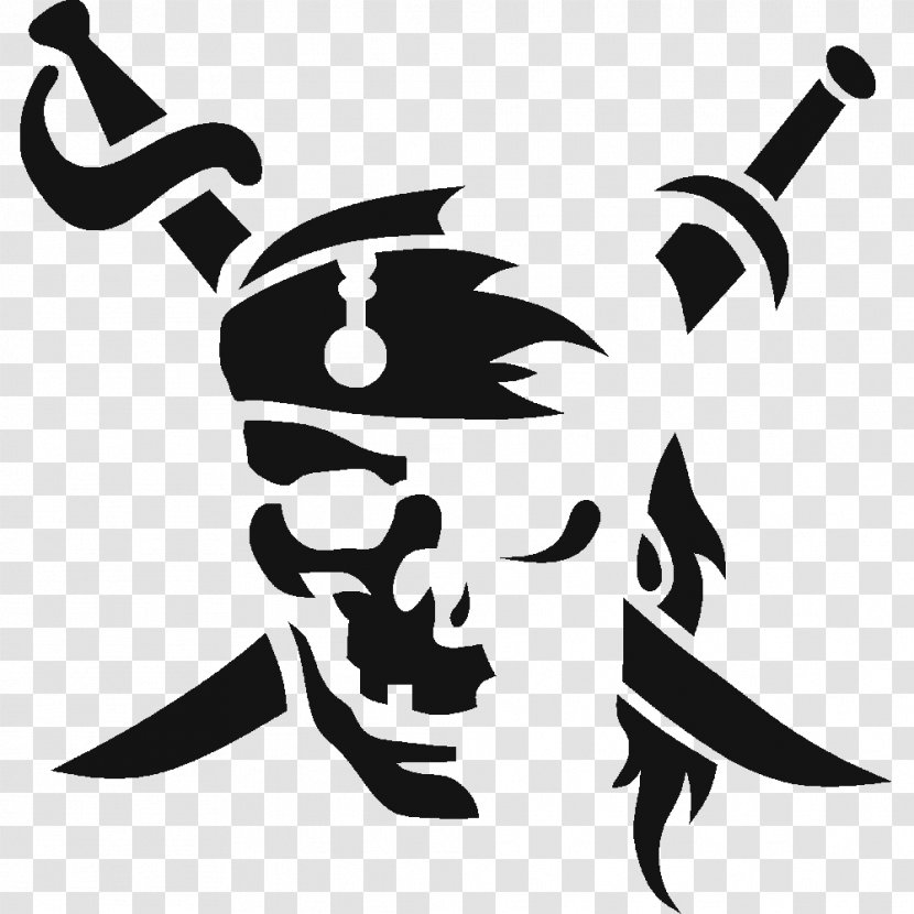 Stencil Pirate Jolly Roger Skull Image - Silhouette - Frosted Transparent PNG