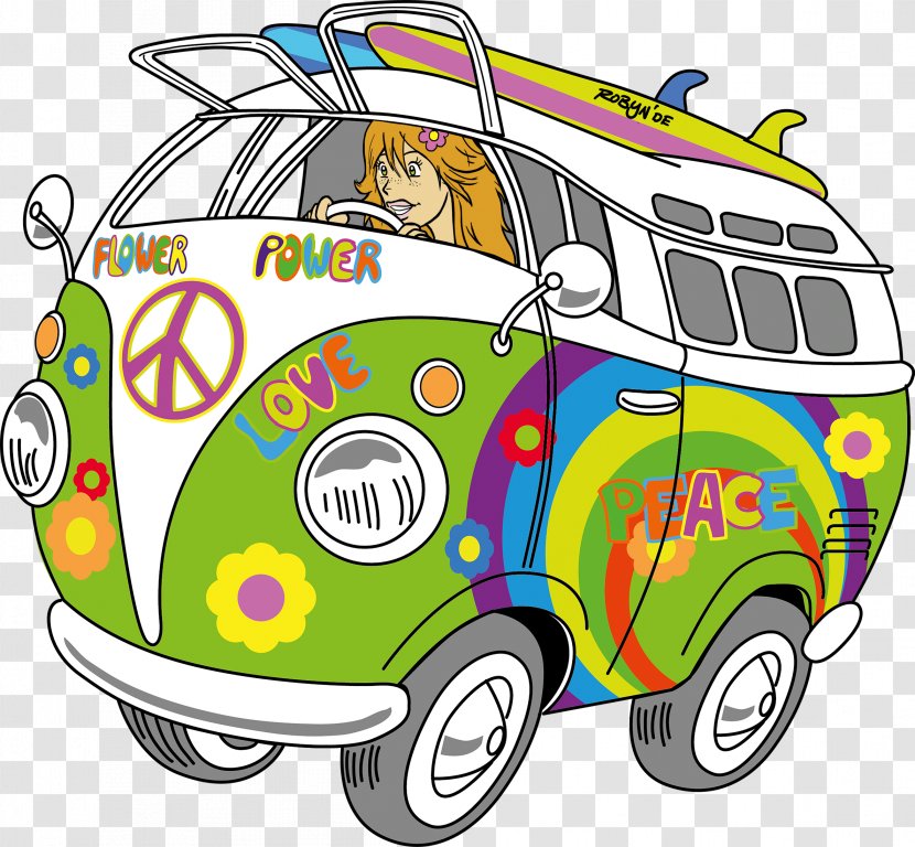 Car Volkswagen Type 2 Bus Hippie - Peace Symbols - Blog Transparent PNG