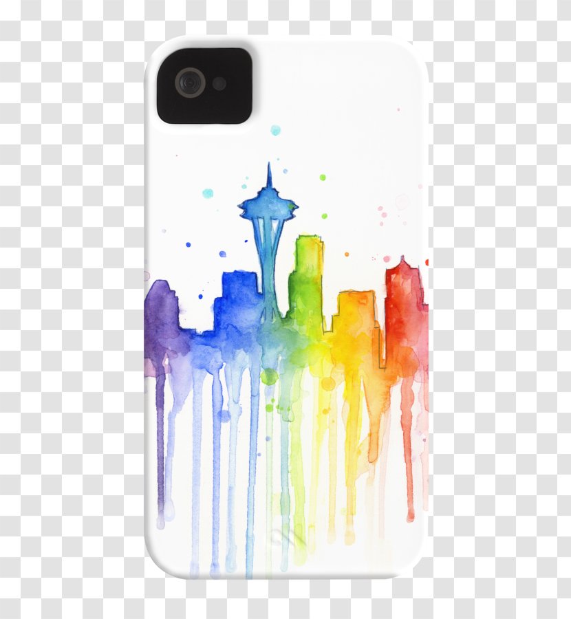 Space Needle Watercolor Painting Skyline Art - Mobile Phone Accessories Transparent PNG