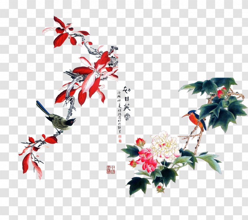 Ink Wash Painting Chinese Bird-and-flower Gongbi - Floral Design - Hibiscus Flowers Free Matting Image Transparent PNG