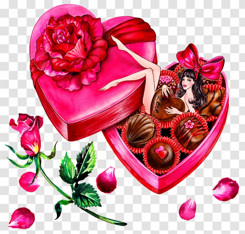 Valentines Day Fashion Illustration Drawing - Garden Roses - Hand Drawn Heart-shaped Chocolate Gifts Transparent PNG