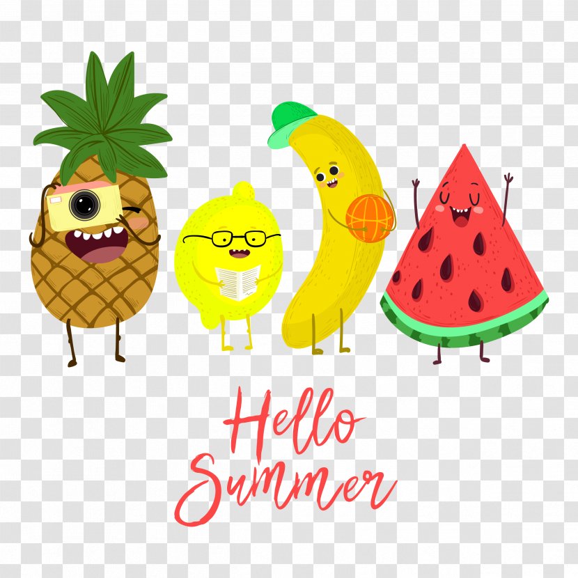 Summer Fruit Watermelon Banana Pineapple - Happy Cute Creative Illustrations Transparent PNG
