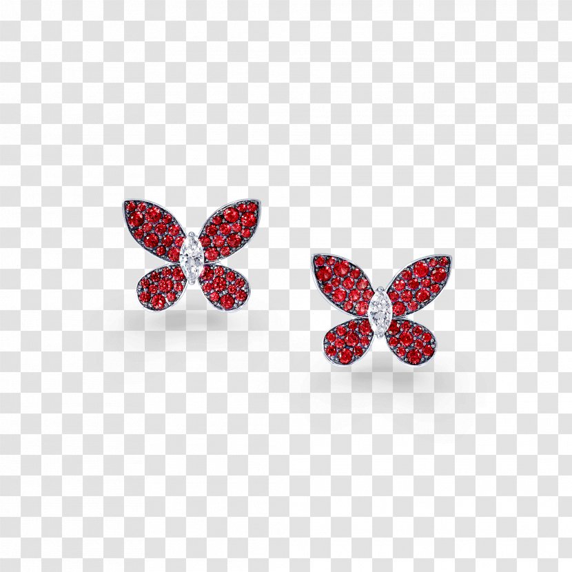 Earring Butterfly Graff Diamonds Ruby - Wedding Ring Transparent PNG