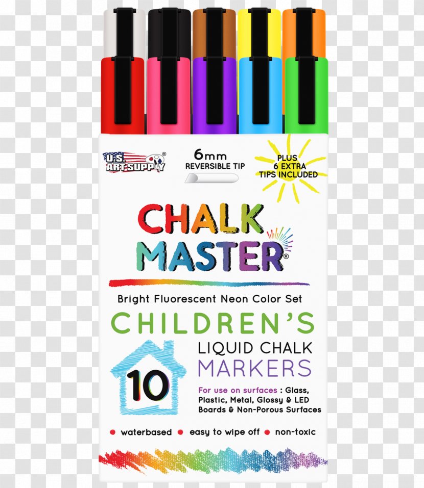 10 Colour 6mm Children's Chalkmaster Liquid Chalk Markers Set + 6 Reversible Tip Brand Font Display Board Product - Frame - Marks Transparent PNG