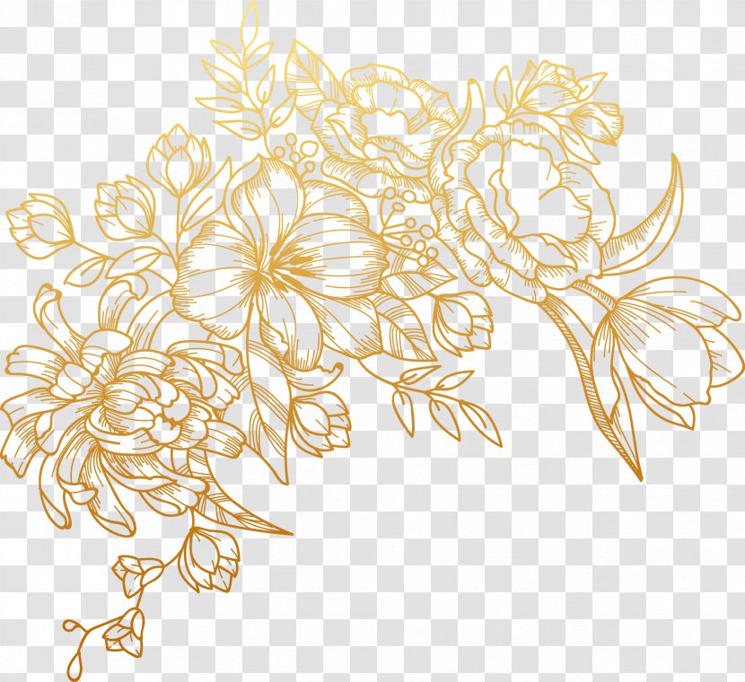 Euclidean Vector Flower - Petal - Painted Golden Flowers Transparent PNG
