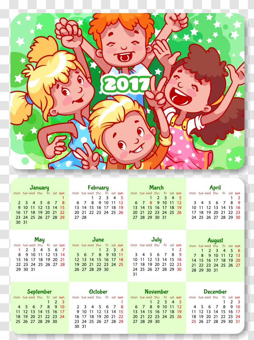 Calendar Child Template Illustration - Year - 2017 Cartoon Kids Transparent PNG