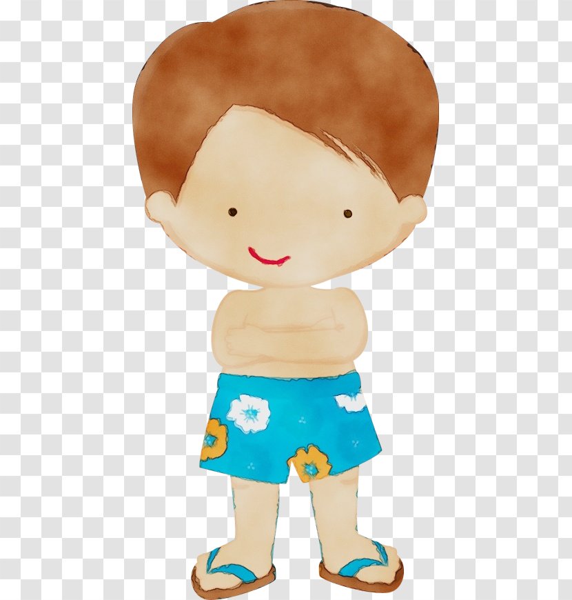 Toy Stuffed Cartoon Child Brown Hair - Watercolor - Doll Transparent PNG