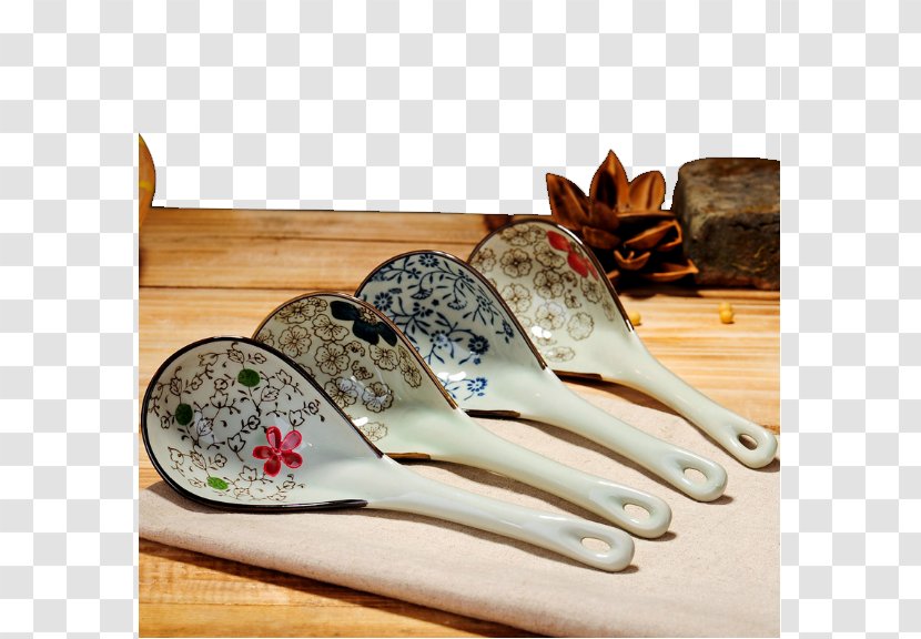 Jingdezhen Soup Spoon Ceramic Tablespoon - Shamoji Transparent PNG
